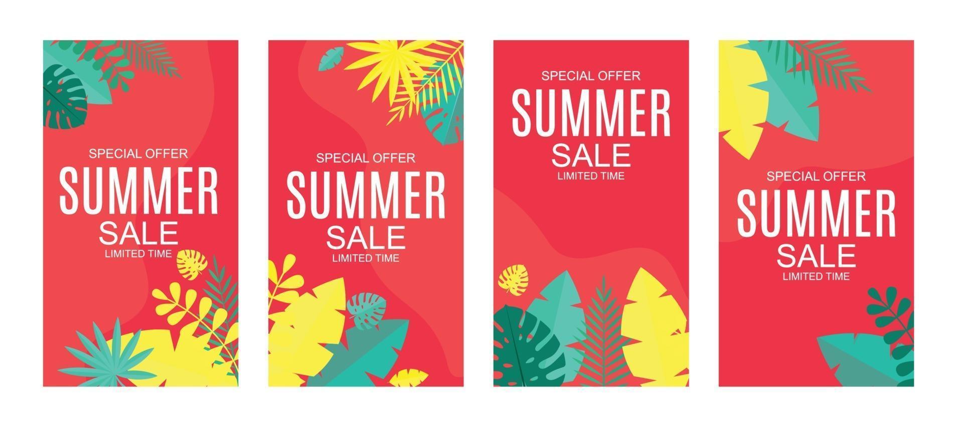 Fondo de venta de verano con hojas tropicales. ilustración vectorial vector