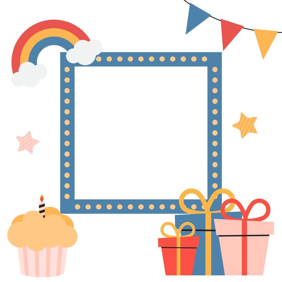 Birthday Kids card with frame. Vector Illustration