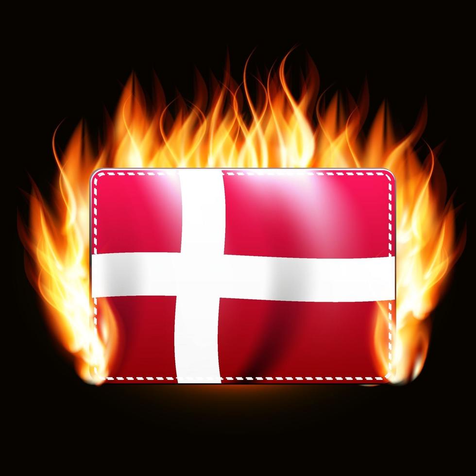 Denmark flag on fire background. Country emblem. Vector Illustration