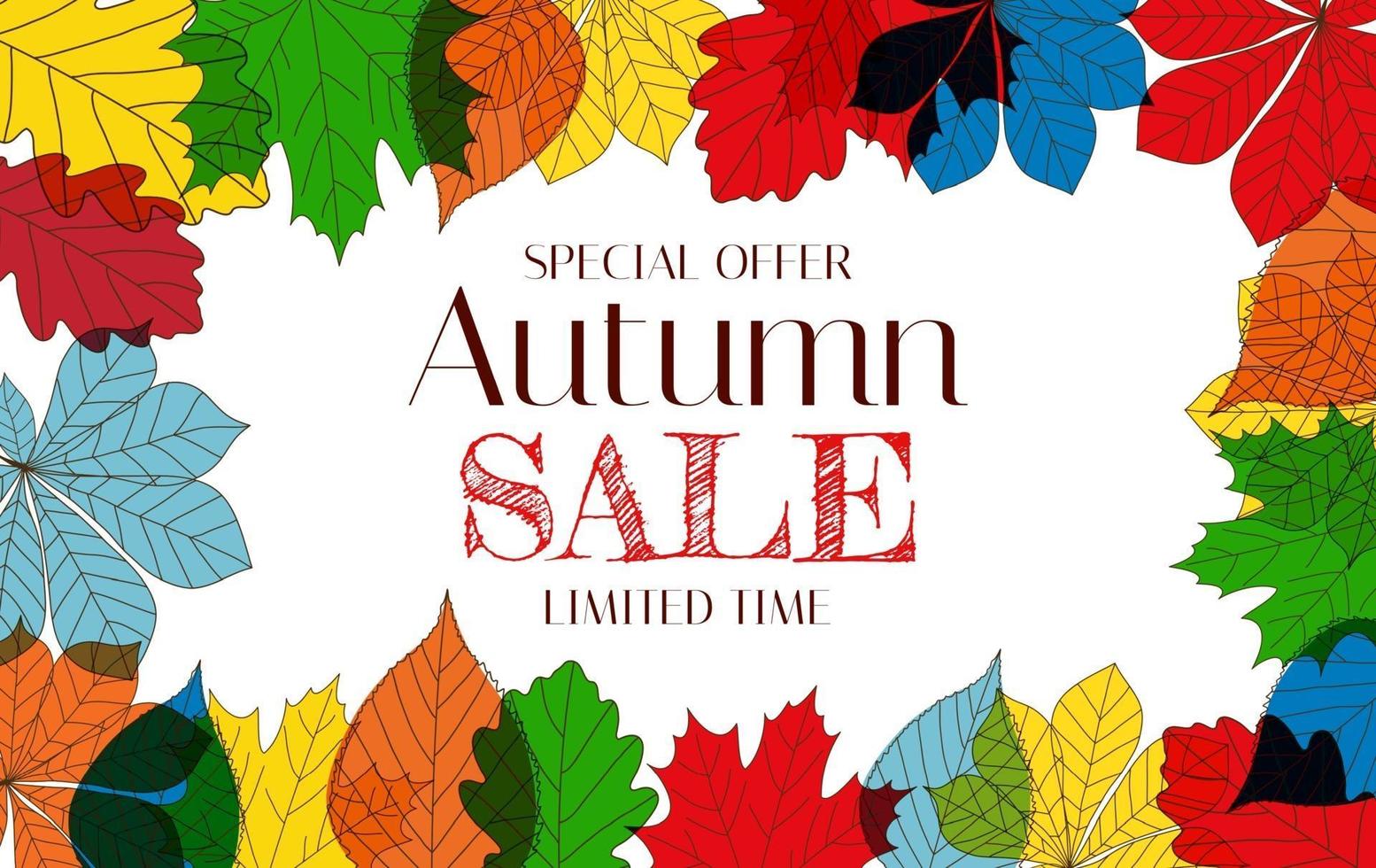 Autumn Sale Background Template with leaves. Special offer vector