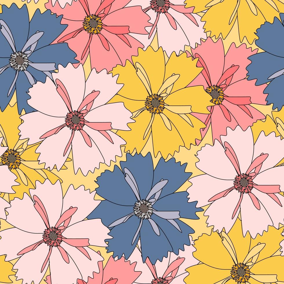 Abstract Hand Drawn flower seamless pattern background. vector