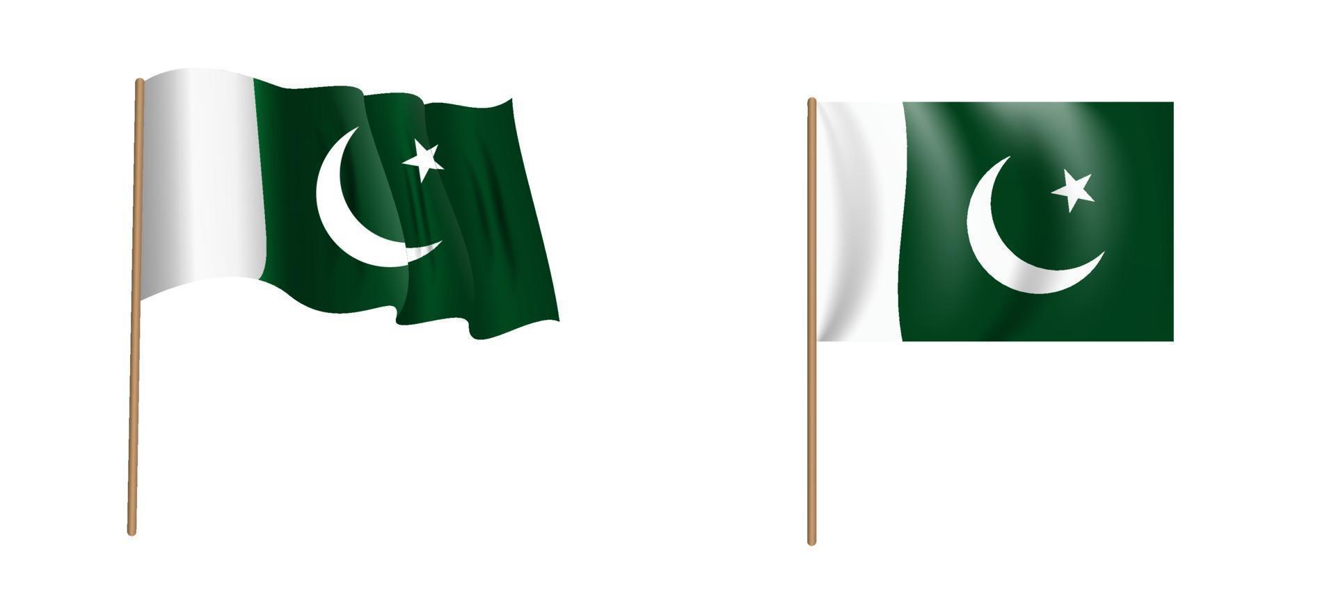 colorido naturalista ondeando la bandera de pakistán. ilustración vectorial vector