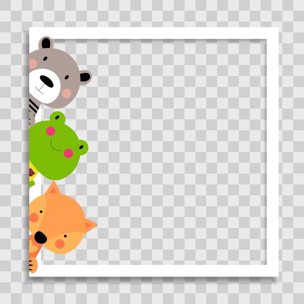Empty Photo Frame with Cute animal frog, bear and fox vector