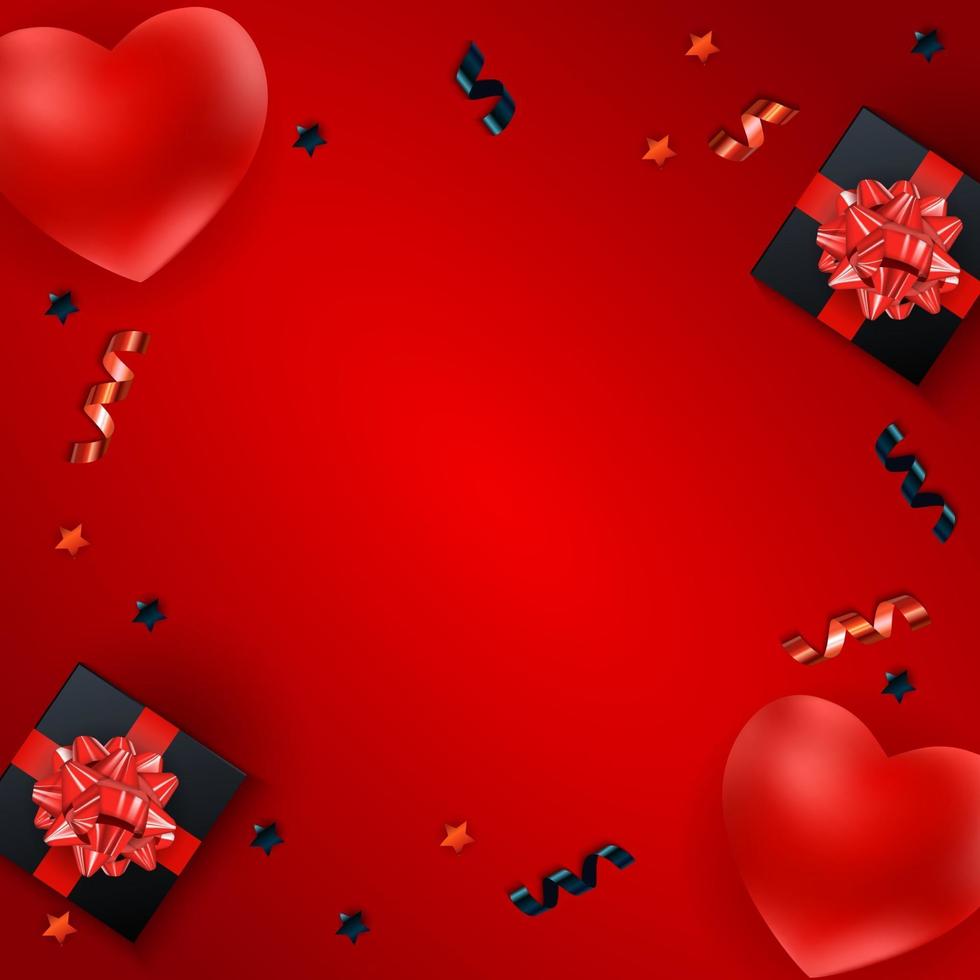 Holiday Background with Gift Box, Empty Blank Frame and Glossy Ribbon. vector
