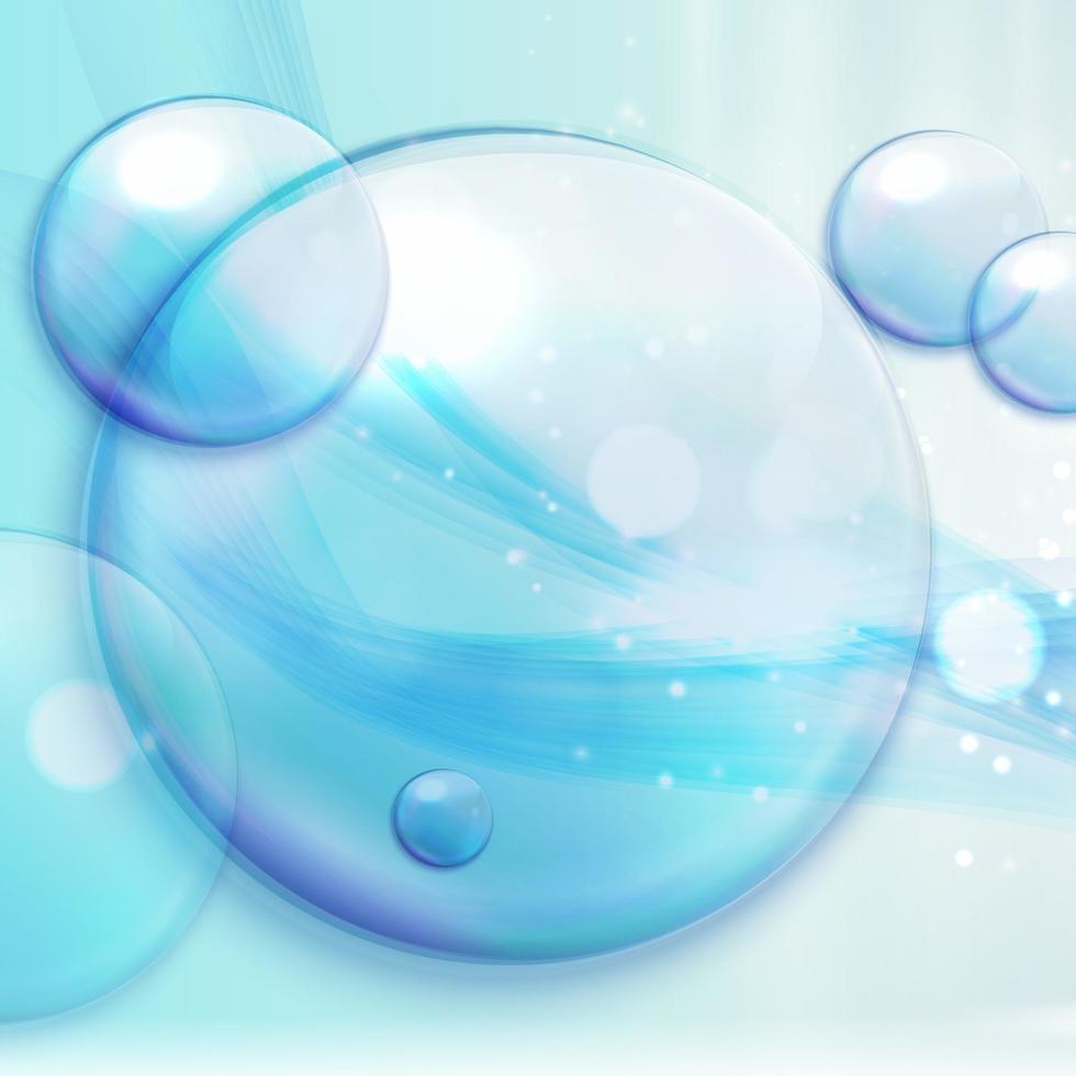 Colorful blue background with waves, bubbles, highlights vector