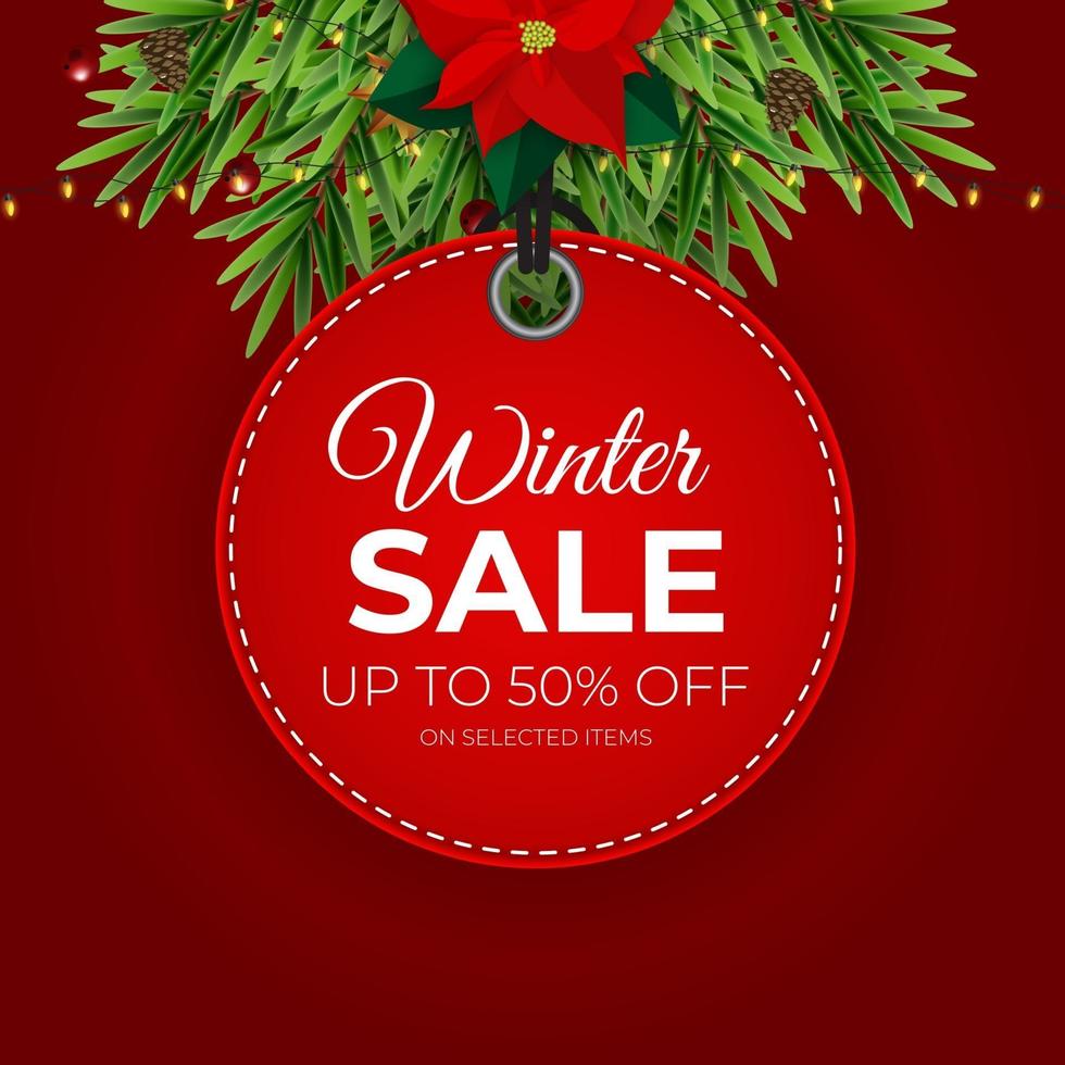 Winter sale Red tag vector banner for seasonal retail promotion