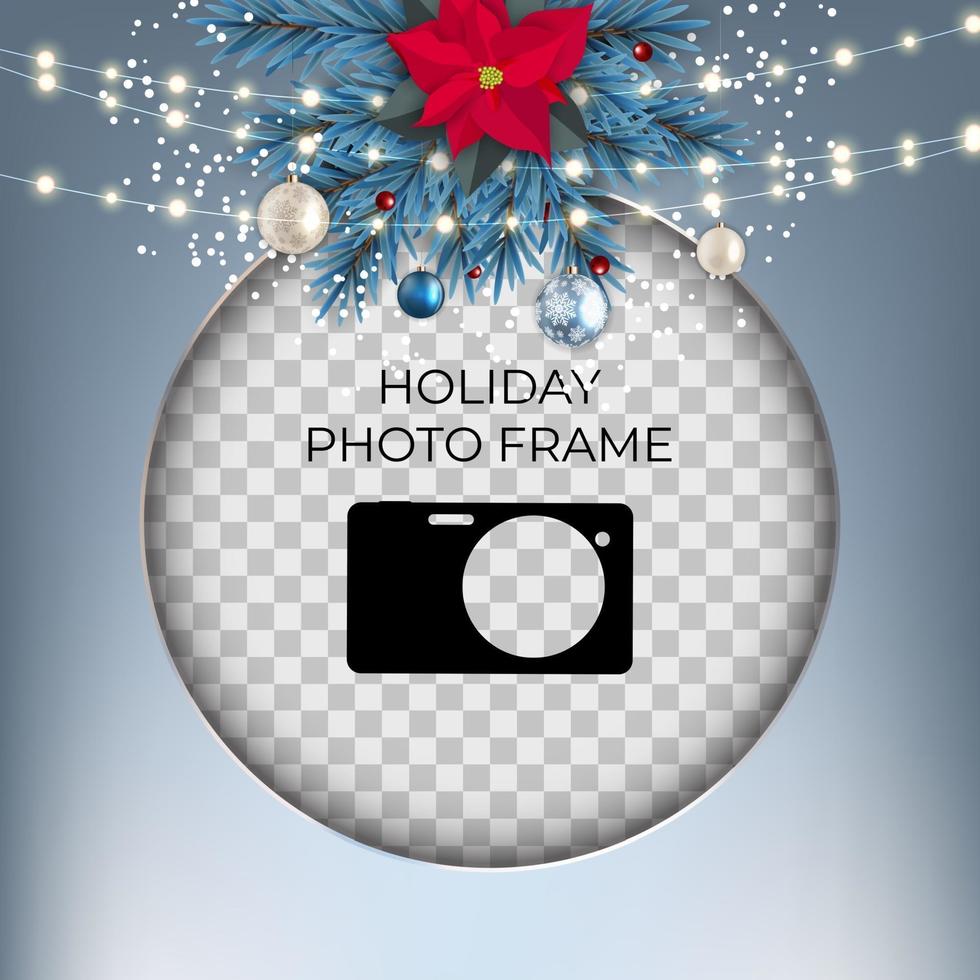 Holiday Photo Frame Template. Merry Christmas and Happy New Year. vector