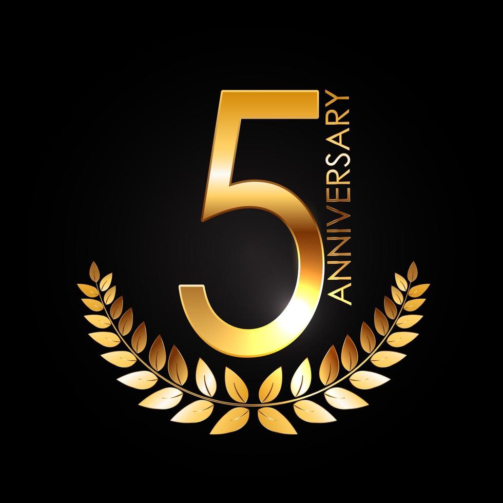 Golden Template Logo 5 Years Anniversary with Laurel wreath vector