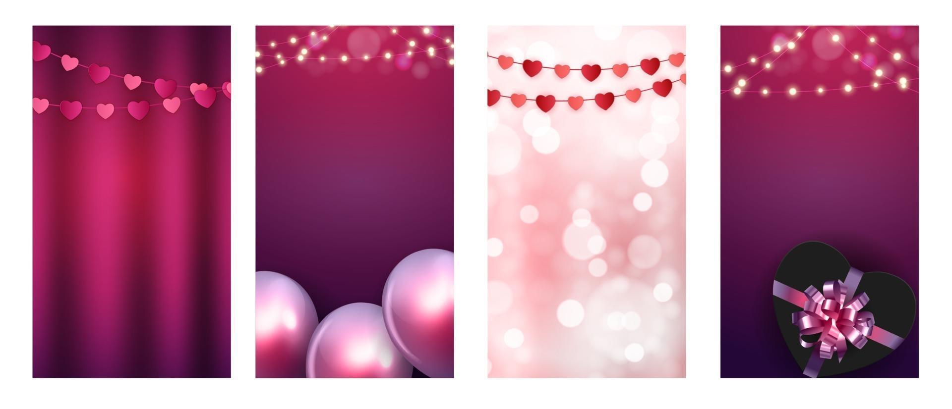 Valentines Day Love Background for Stories Post Set. vector