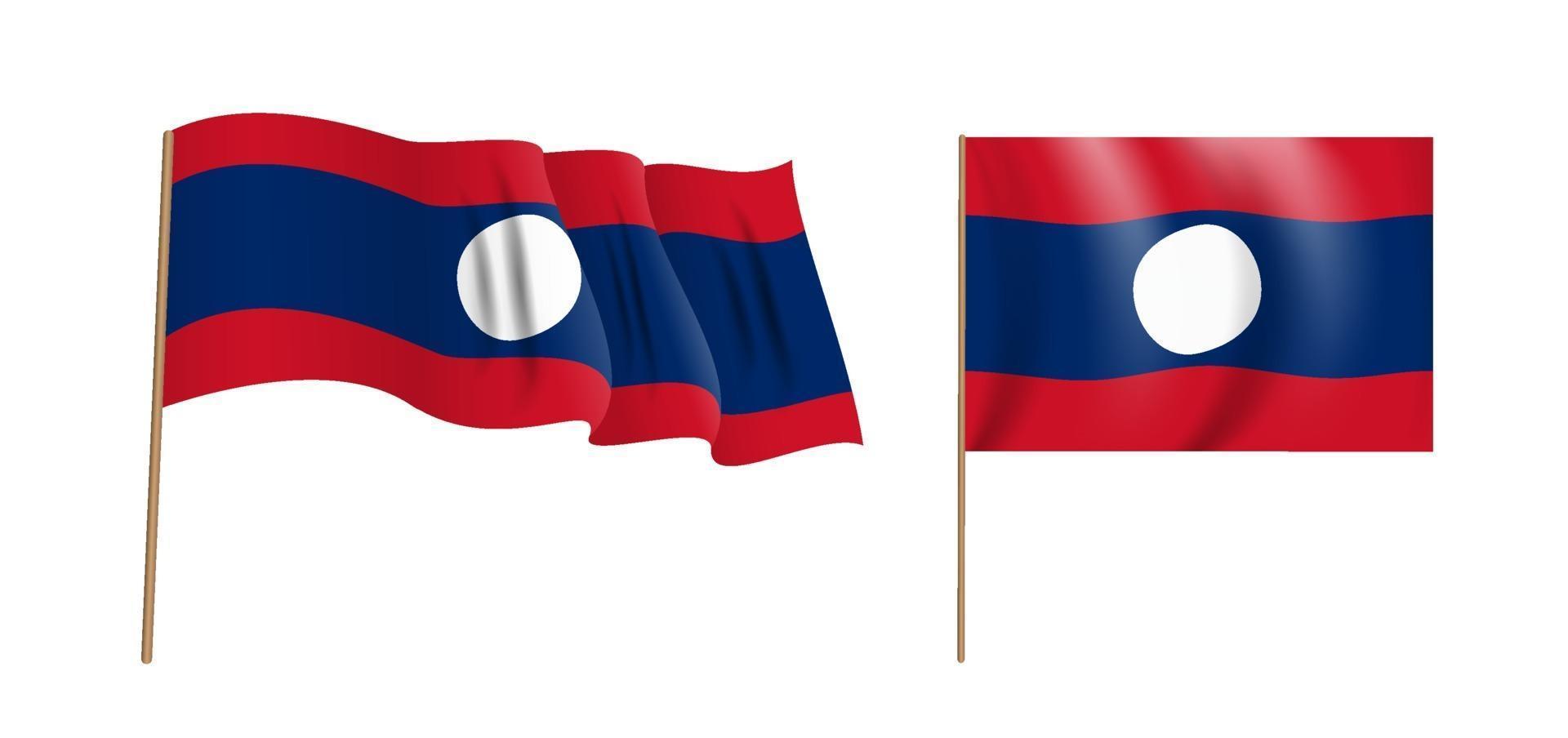 Colorful naturalistic waving flag of Lao Peoples Democratic Republic. vector