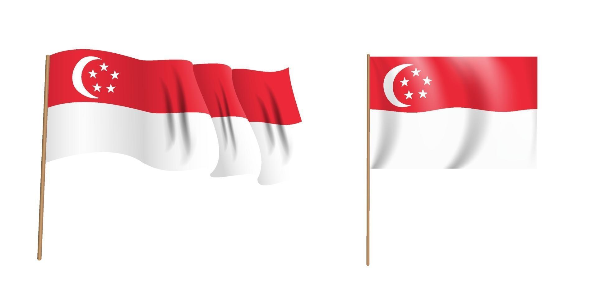 Colorful naturalistic waving flag of Republic of Singapore. vector