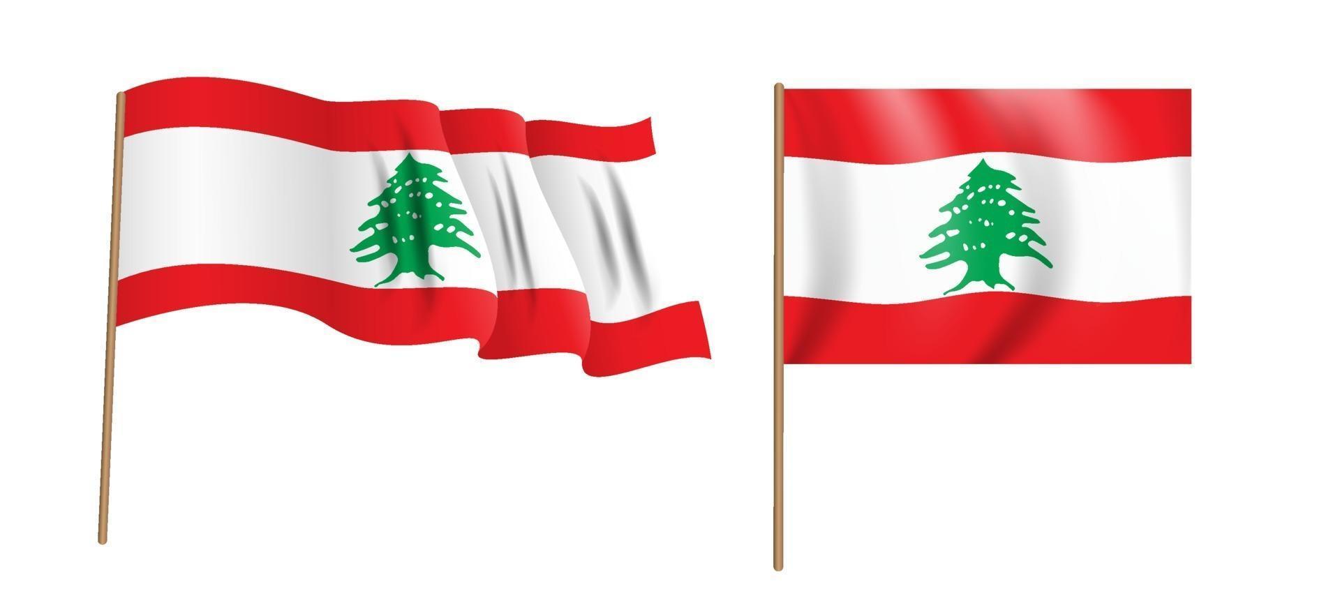 colorful naturalistic Lebanese Republic waving flag. vector