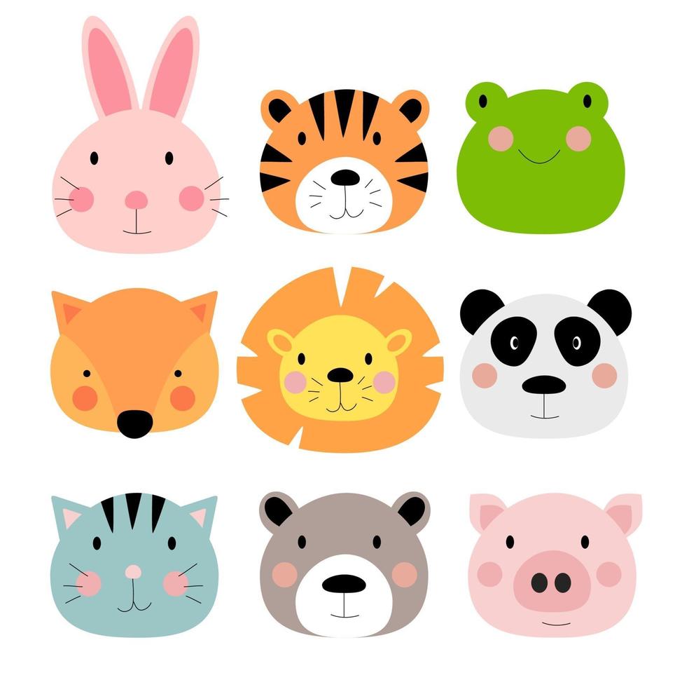 zoo animals hare, tiger, frog, fox, lion, panda, cat, bear, pig vector