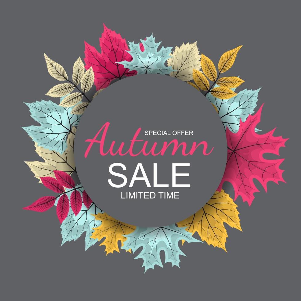 Abstract Autumn Sale Background with Falling Autumn Leaves vector