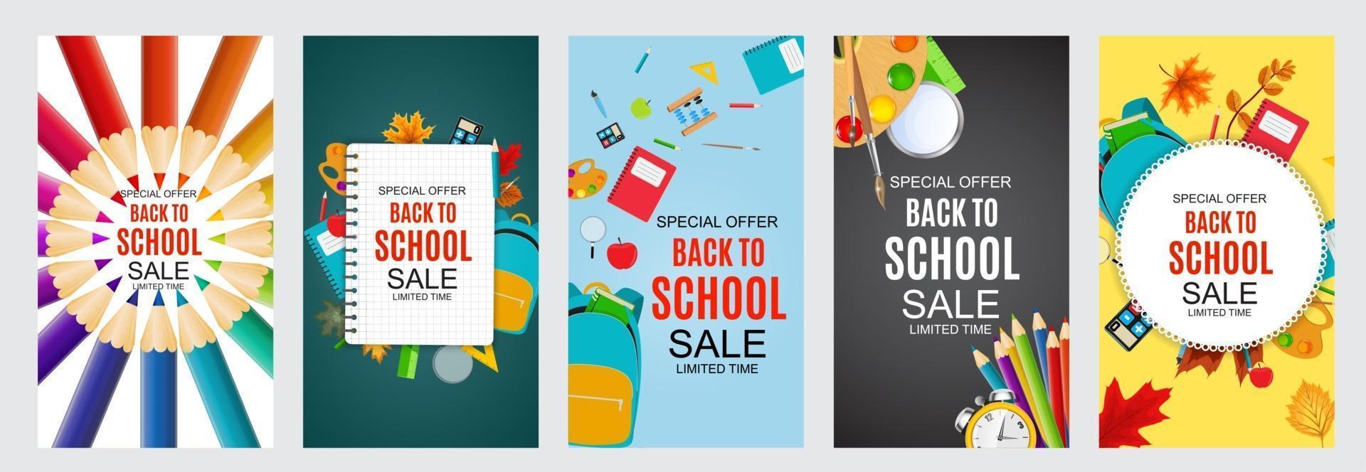 Abstract Back to School Sale Poster Collection Set Background vector
