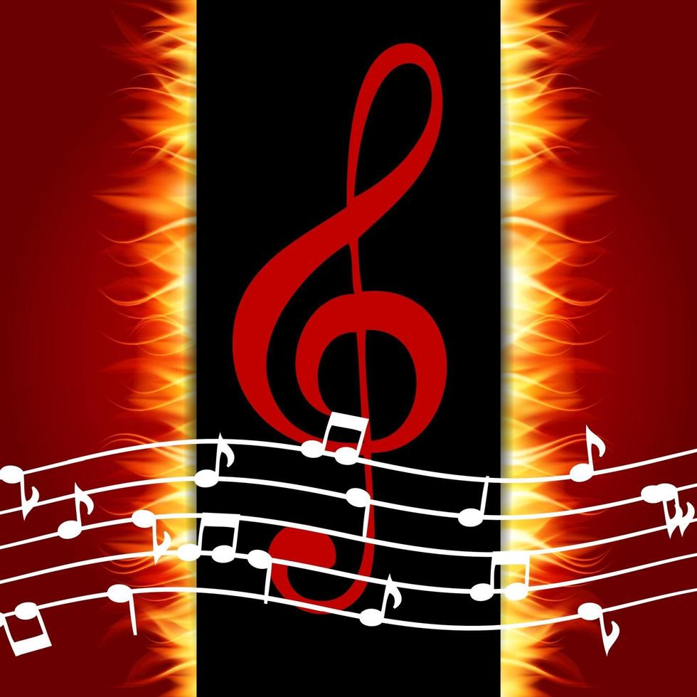 Classical musical notes with treble clef on Fire Background. vector