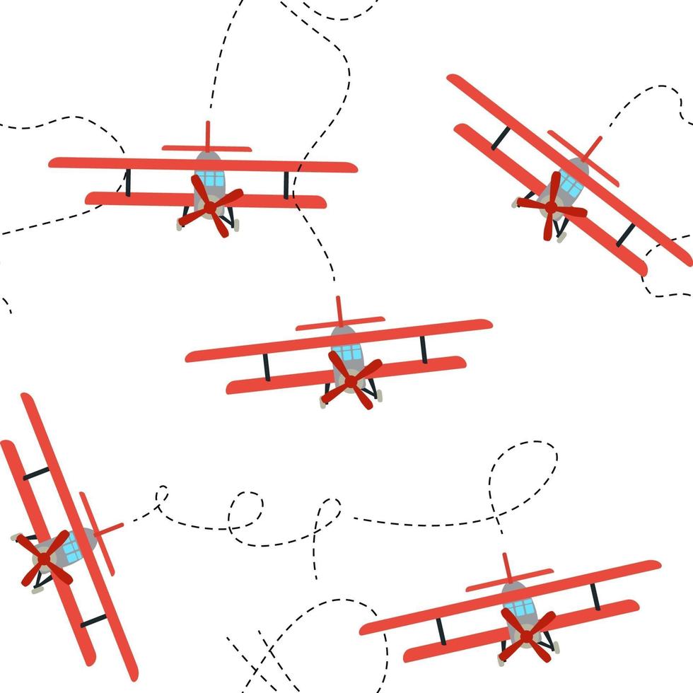 Color model of an old airplane flying in the sky. Seamless pattern. vector