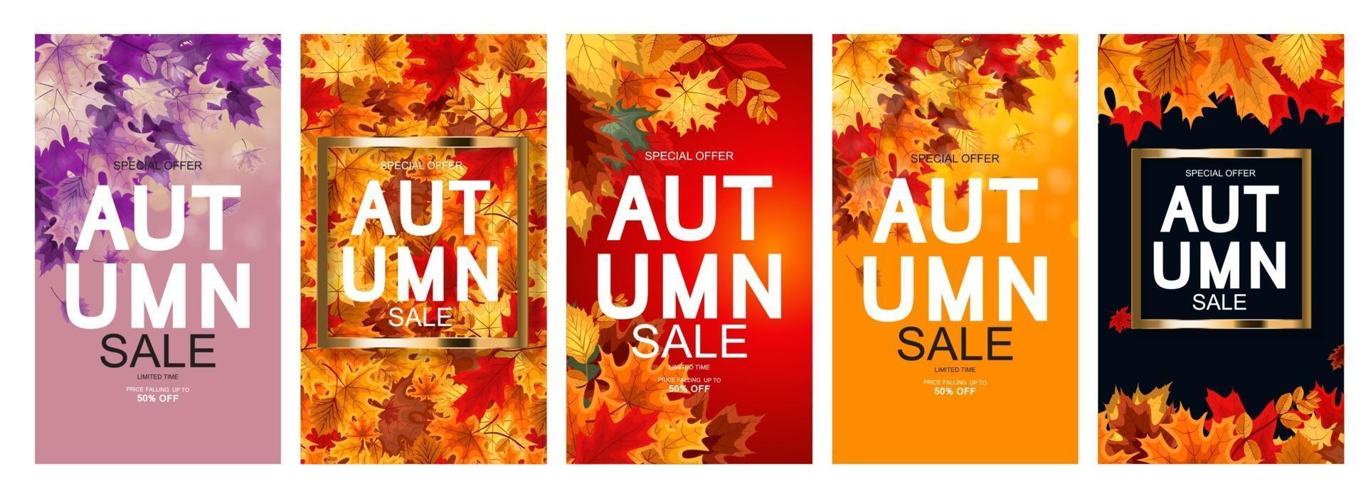 Abstract Autumn Sale Background with Falling Autumn Leaves vector