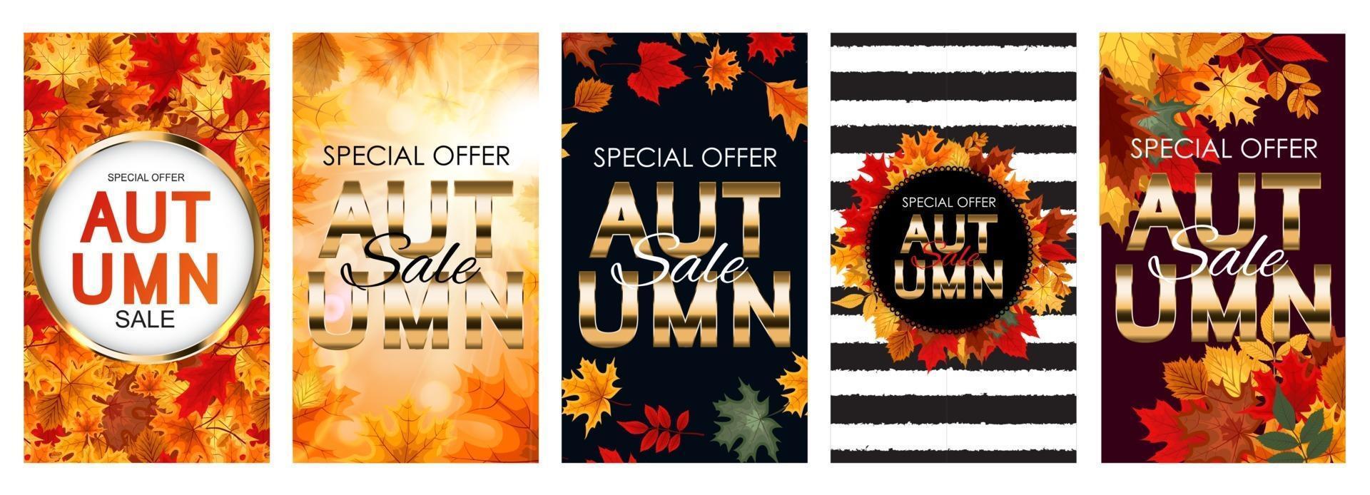Abstract Autumn Sale Background with Falling Autumn Leaves vector
