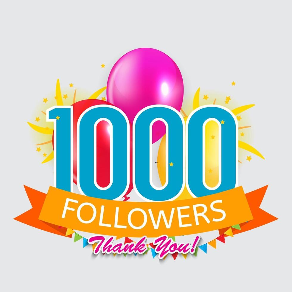 1000 seguidores, gracias fondo para amigos de redes sociales vector