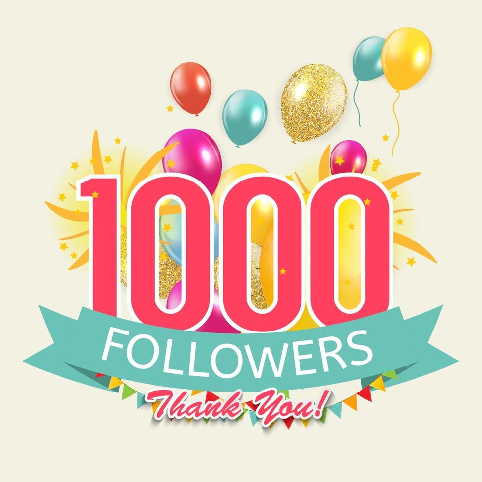 1000 seguidores, gracias fondo para amigos de redes sociales vector