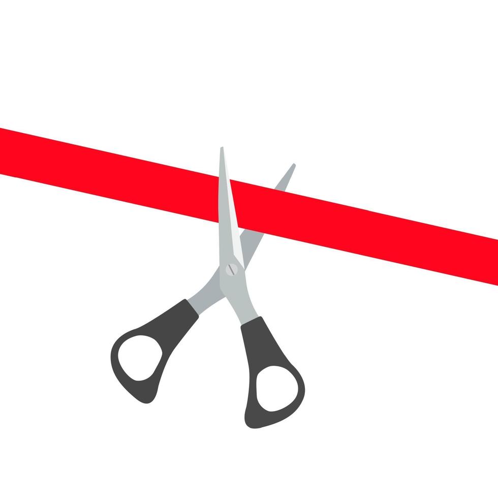 Scissors cutting red ribbon. Grand opening concept. vector