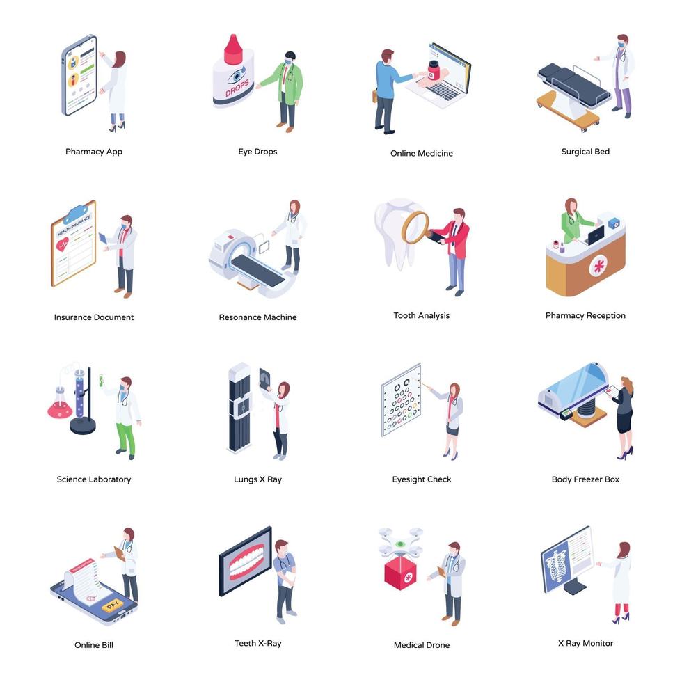 Pack of Hospital and Doctors vector