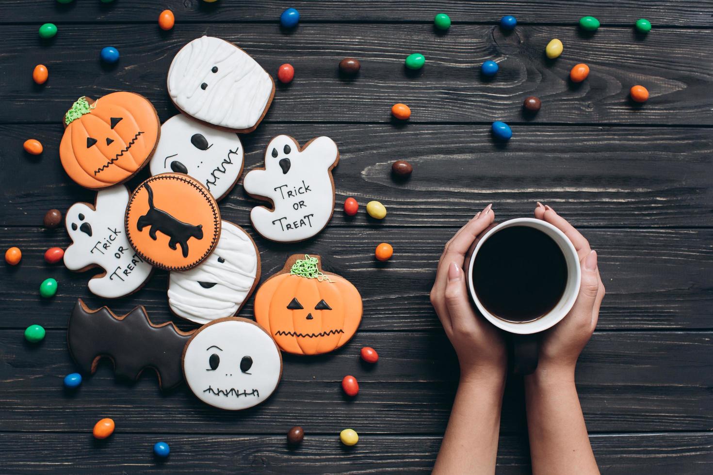 Candy and scary gingerbreads on the Halloween. photo