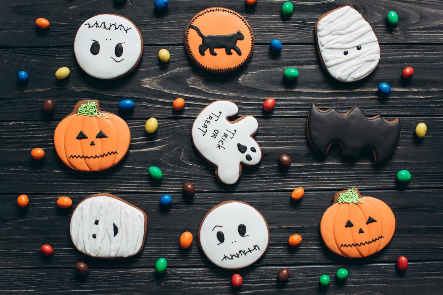 A colors candy and scary gingerbreads for Halloween. photo