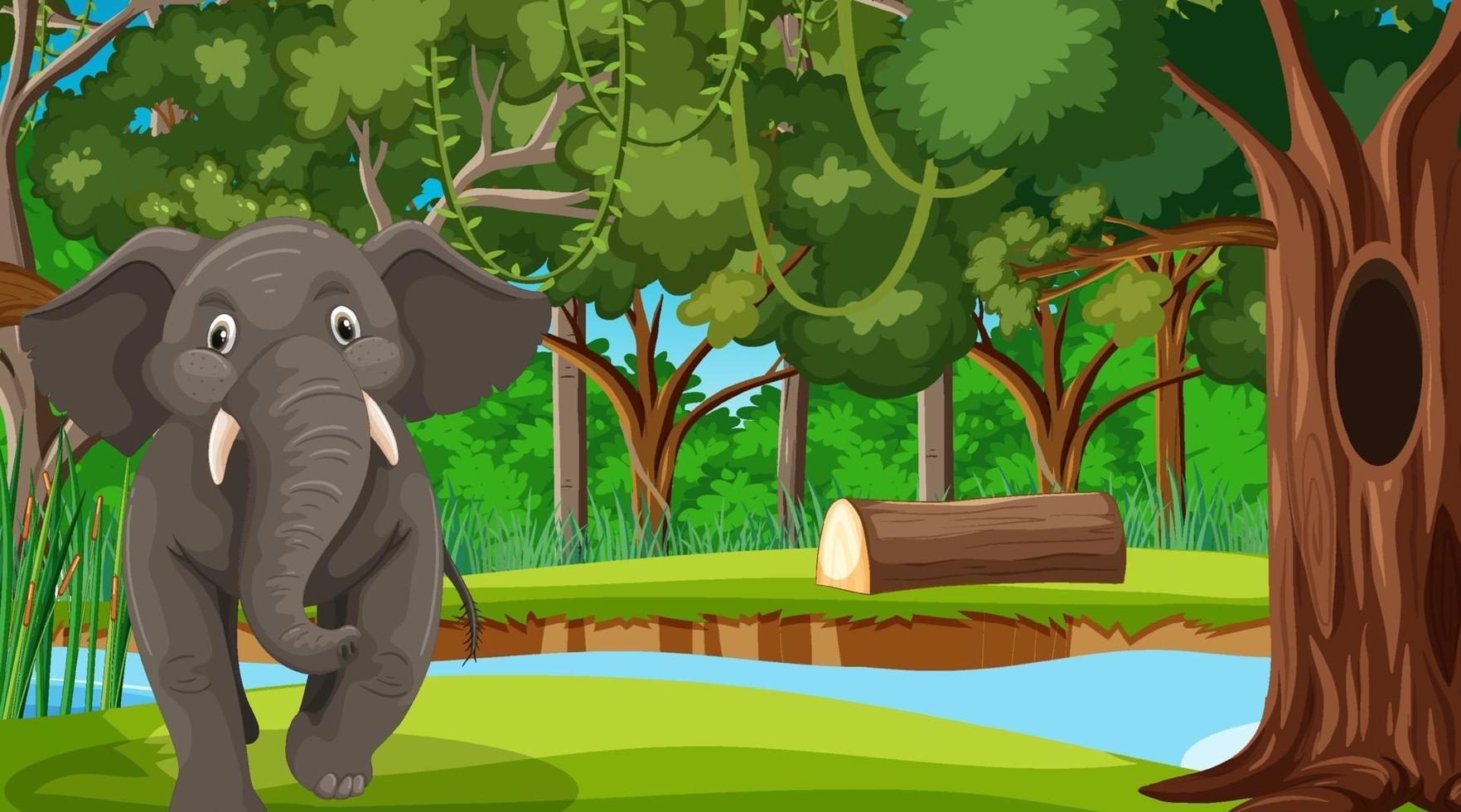 An elephant in forest scene with many trees vector