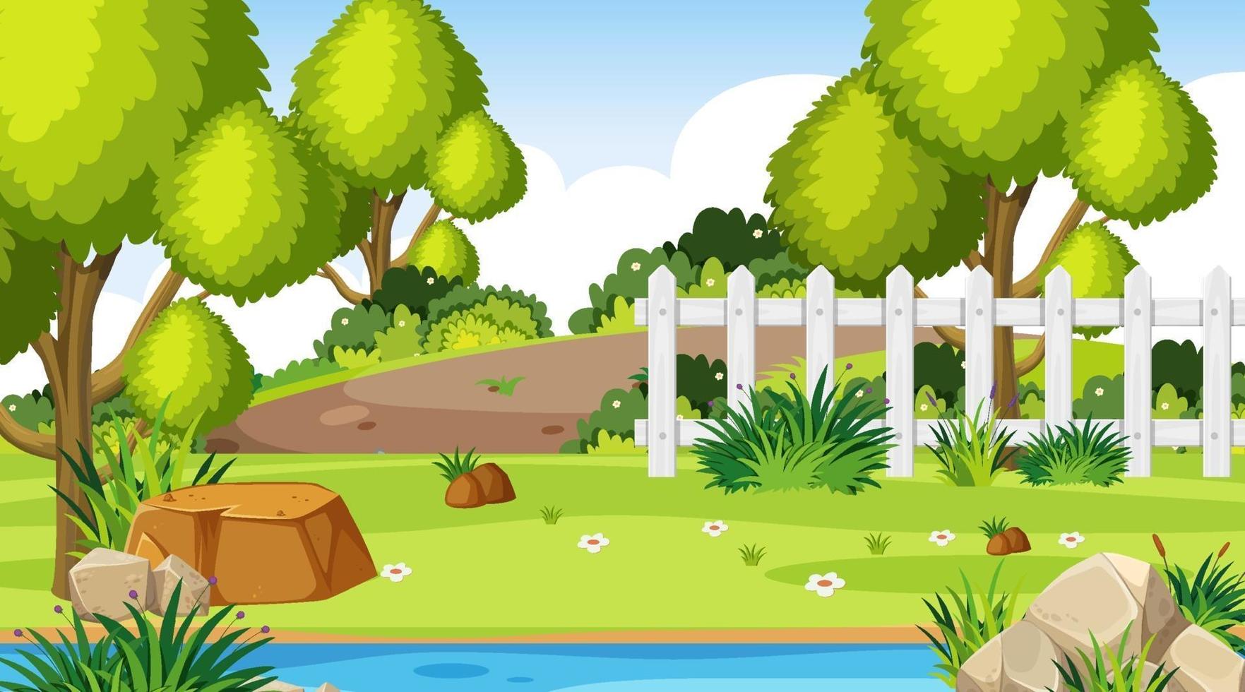 Escena de jardín de paisaje en blanco con muchos árboles vector