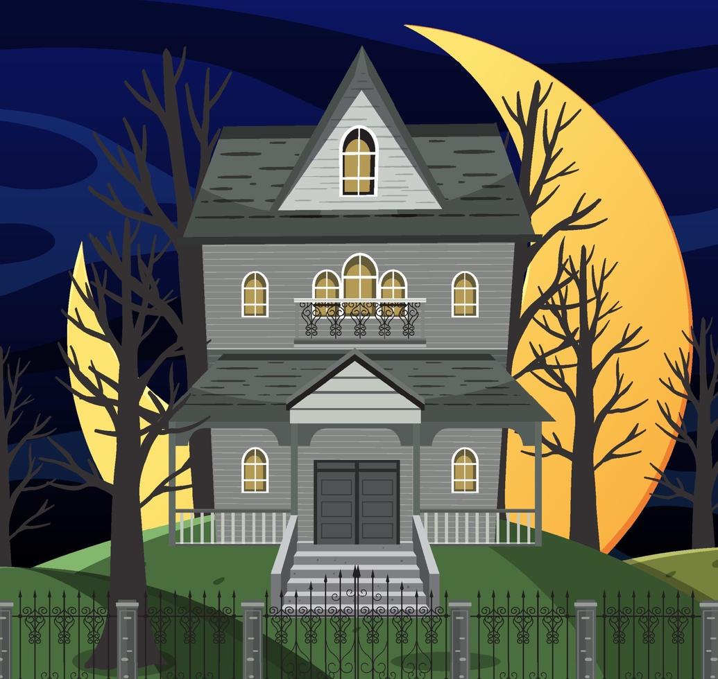 Haunted halloween mansion at night vector