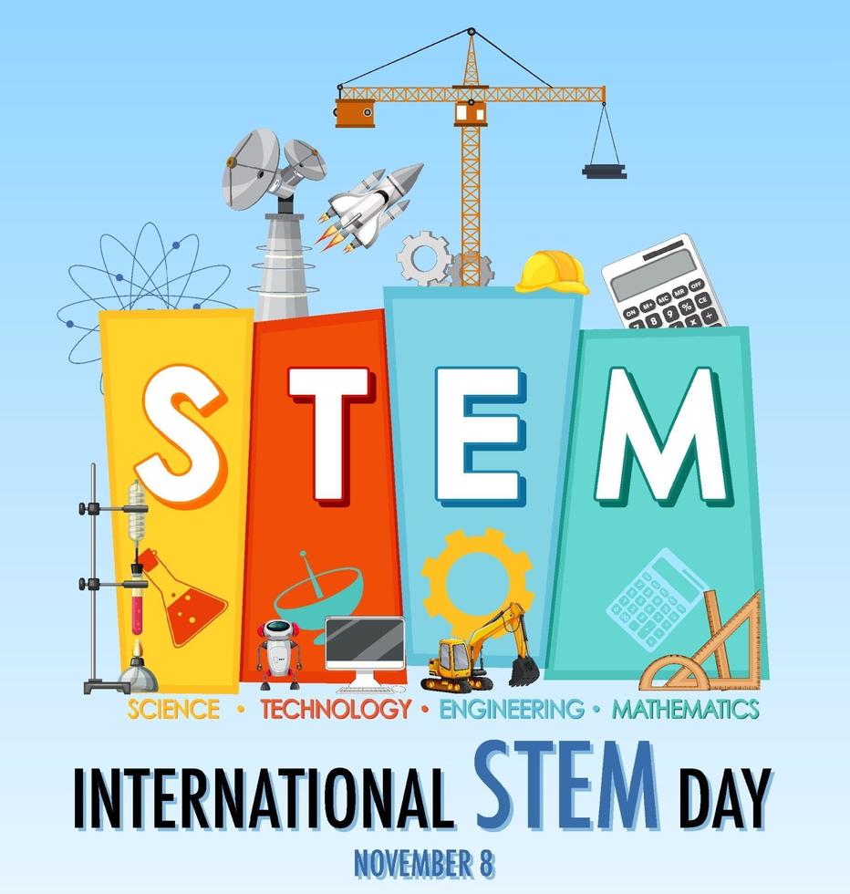 International STEM day on November 8th banner with STEM logo vector