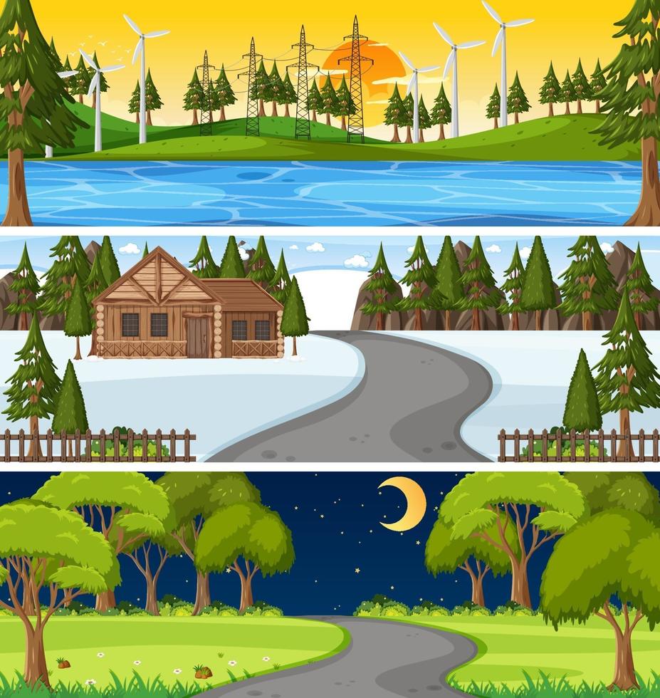 Conjunto de escenas horizontales de diferente naturaleza. vector