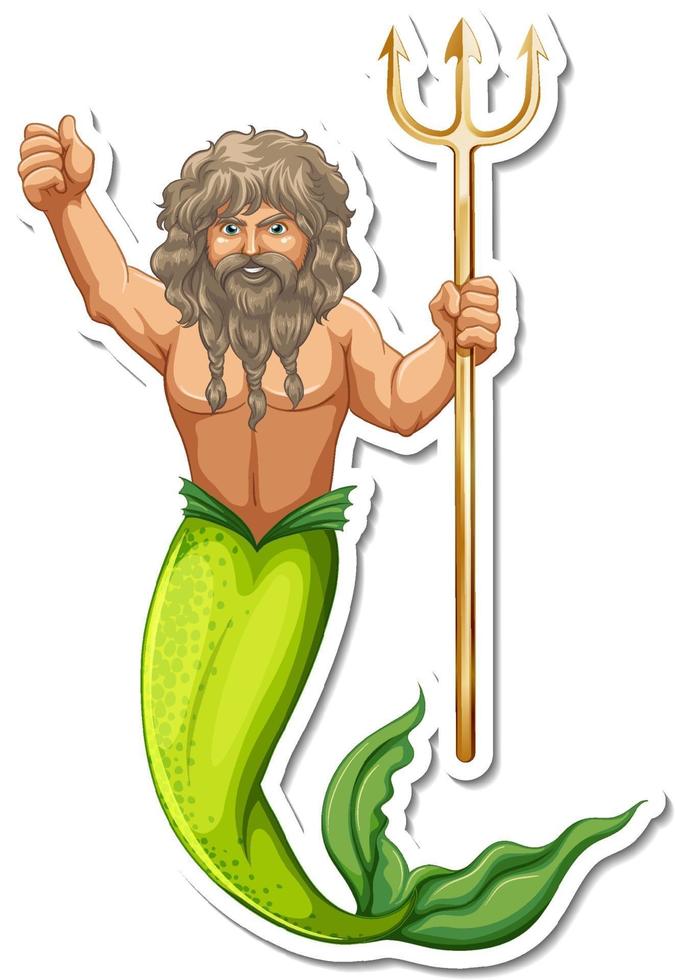 A merman holding trishula cartoon character sticker vector