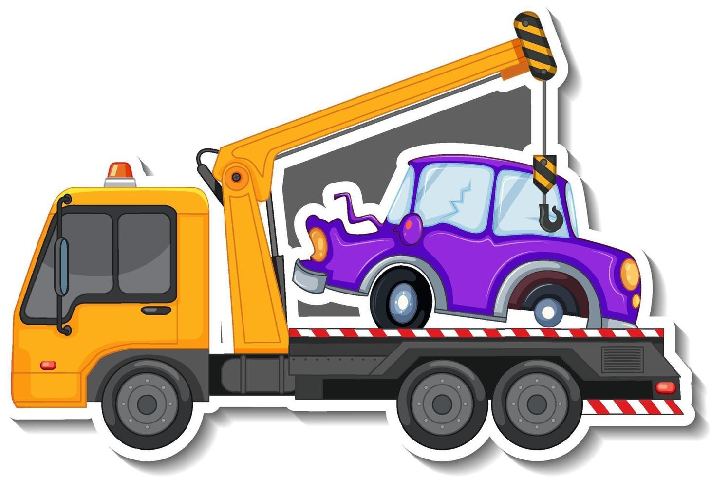 Sticker design with side view of tow truck isolated vector