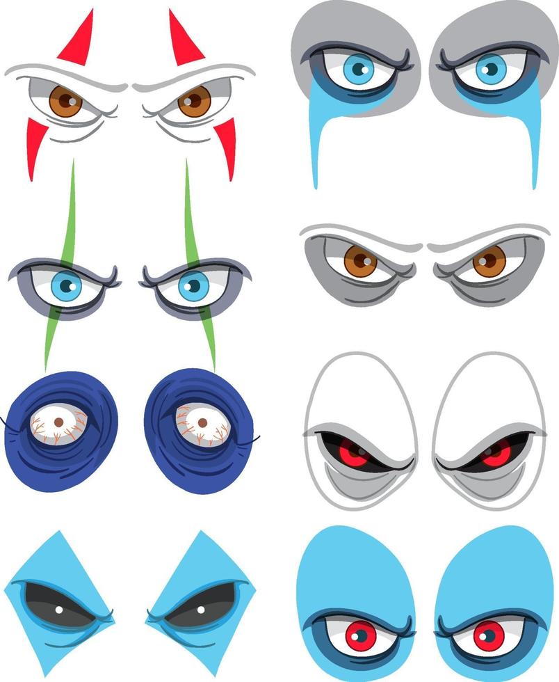 conjunto de muchos ojos de payaso espeluznantes vector