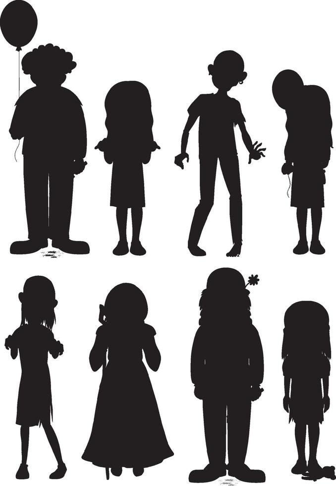 Set of halloween ghost character silhouettes vector