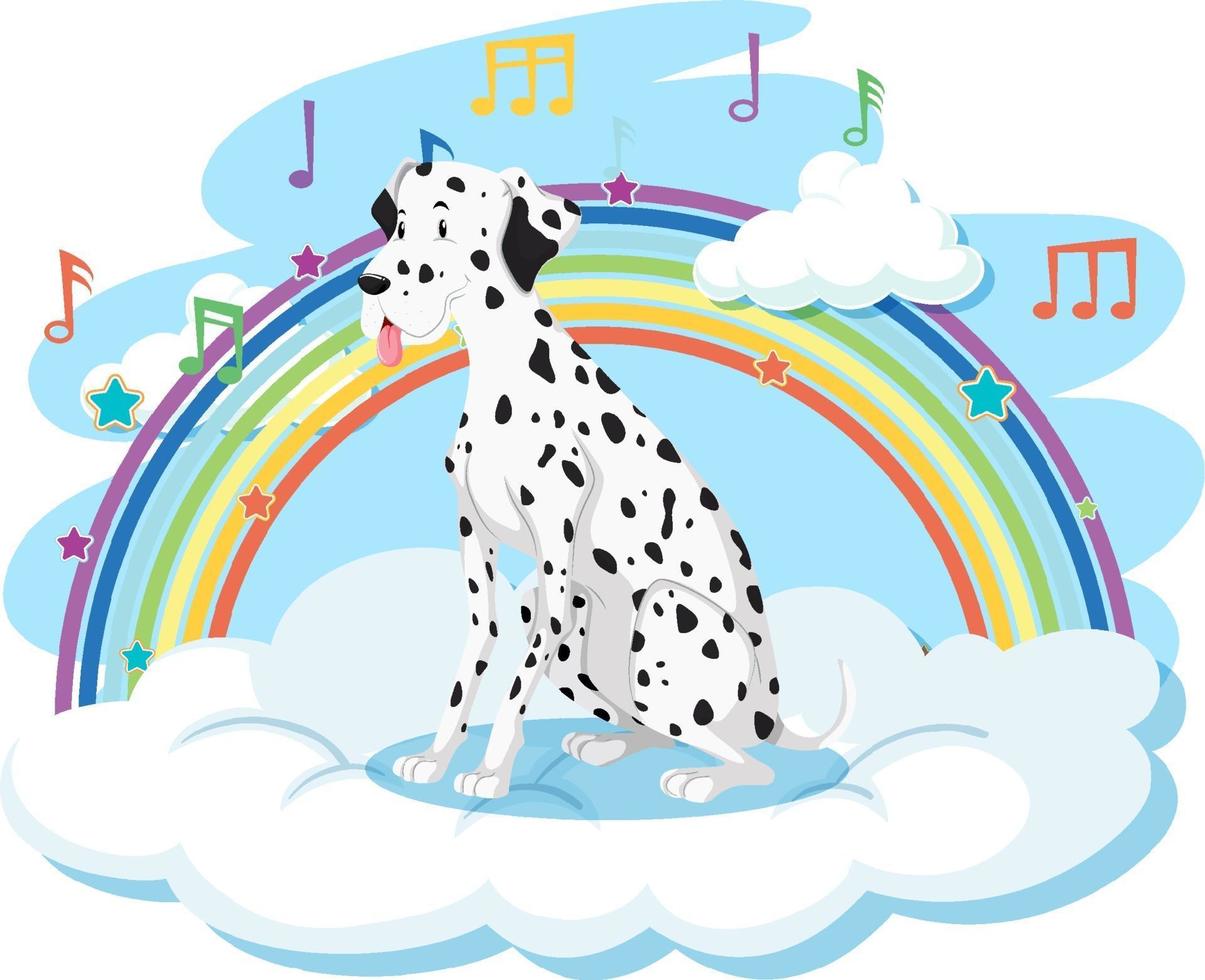 lindo perro en la nube con arcoiris vector