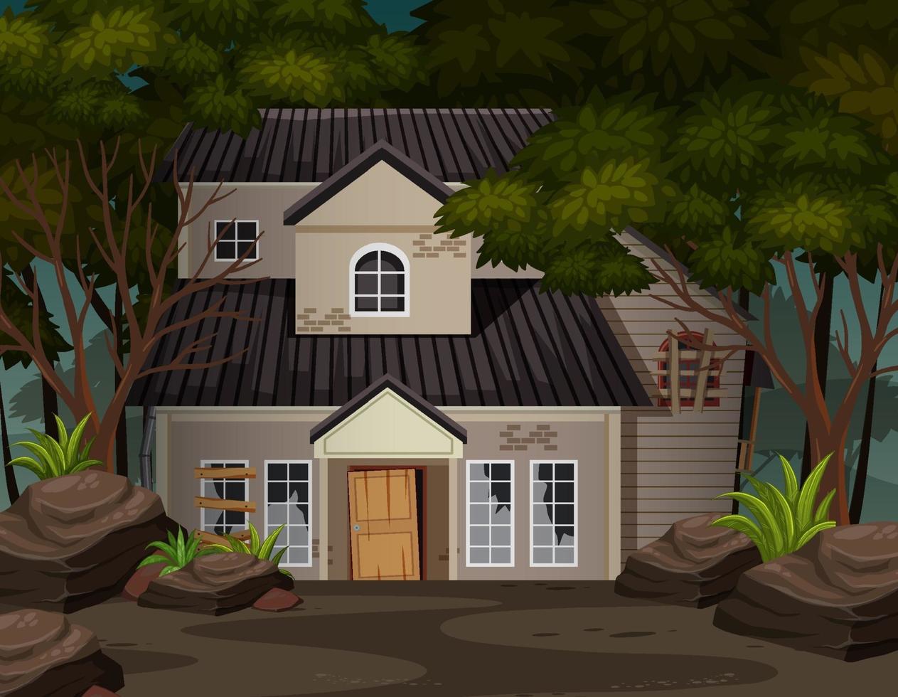 Scene with abandoned house in the dark forest vector