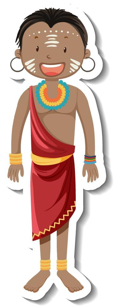 African tribal man cartoon character sticker vector