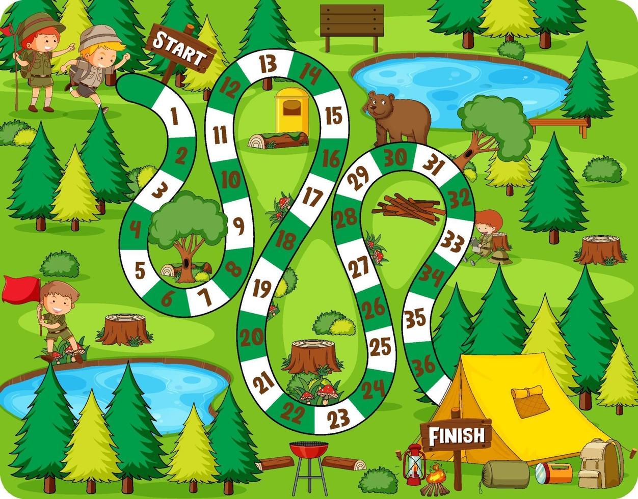 Path board game camping theme vector