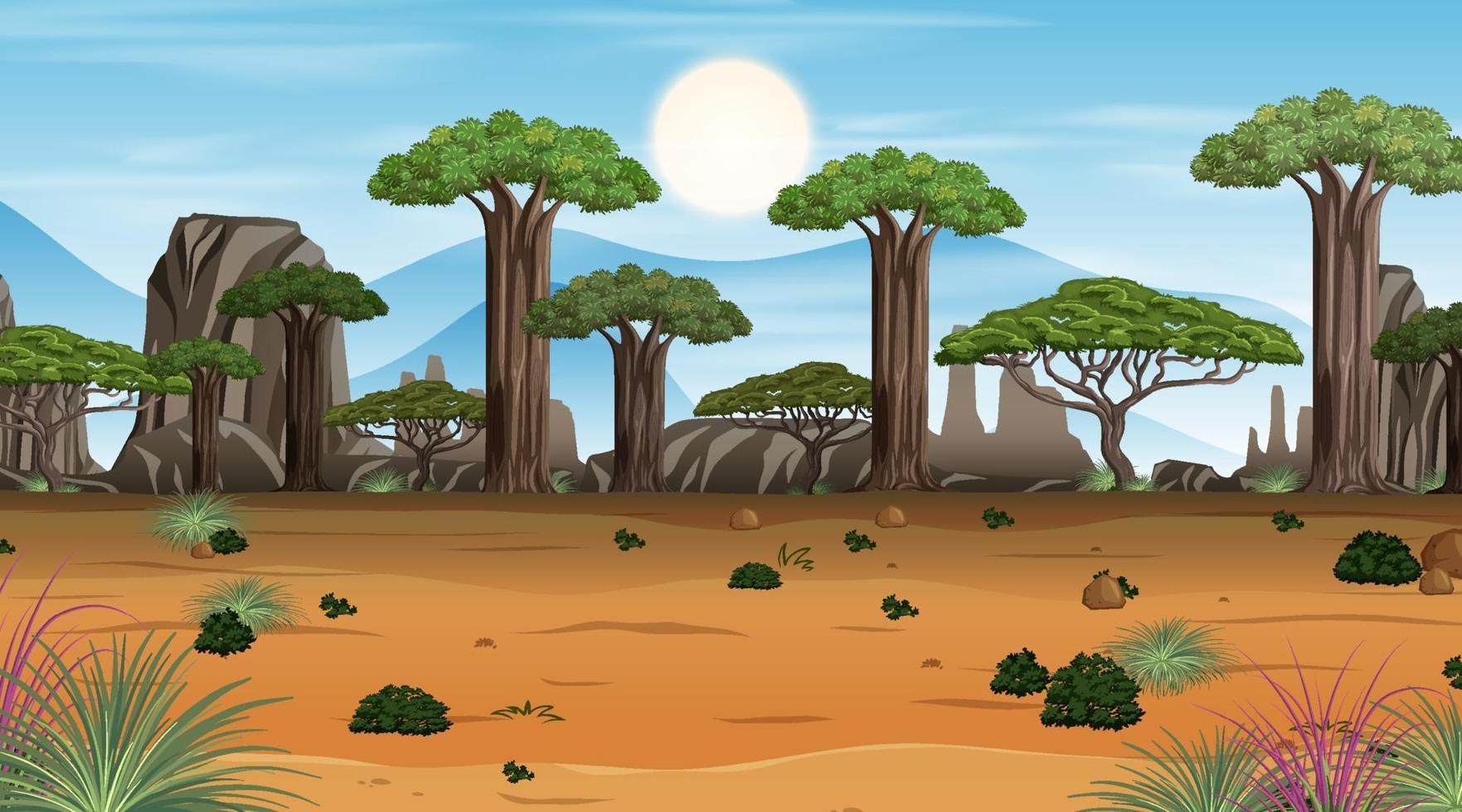 African Savanna forest landscape scene at day time vector