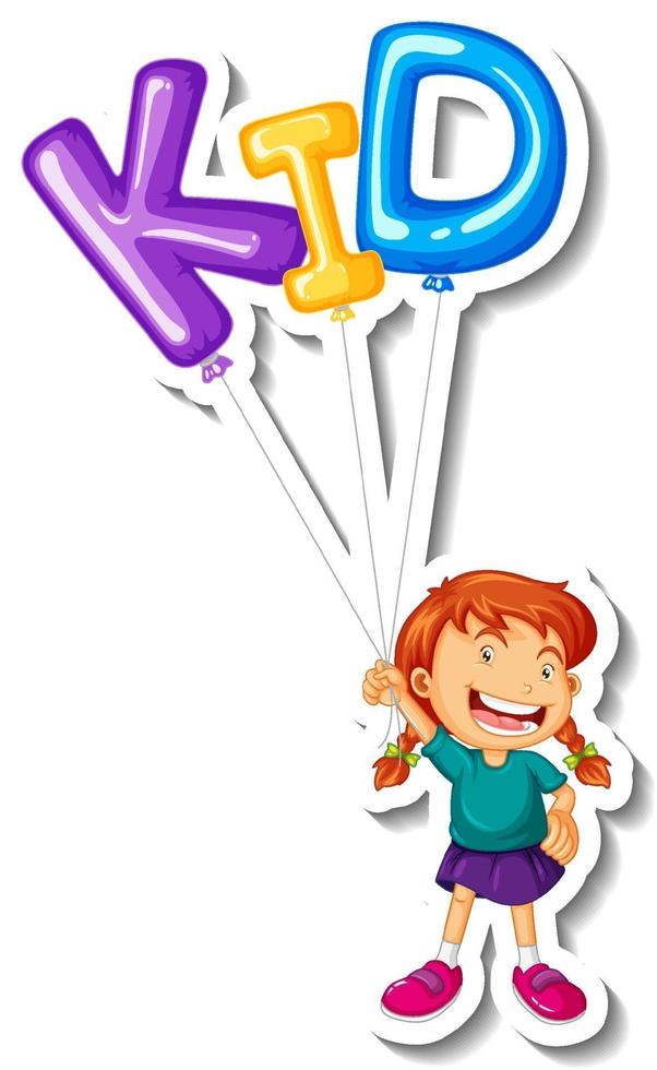 Sticker template with a girl holding many balloons isolated vector