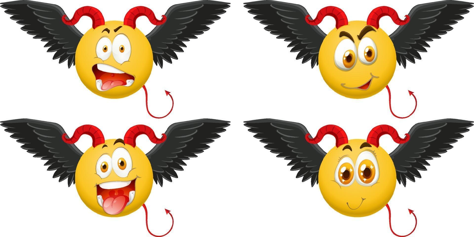 Set of devil emoticon with facial expression vector