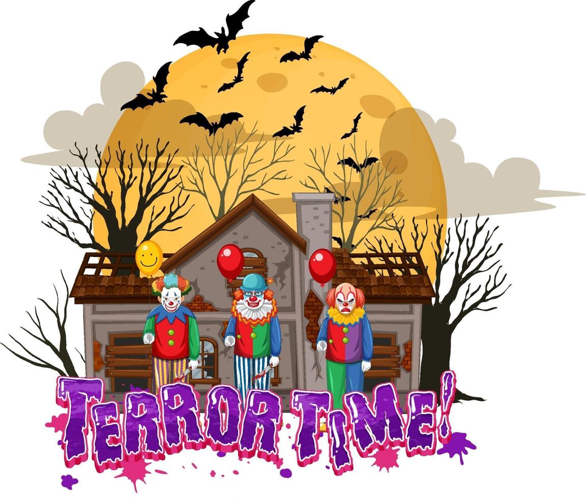 Terror Time text design with Haunted House vector