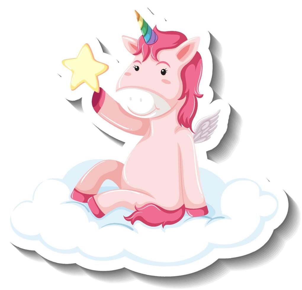 Cute unicorn sitting on the cloud on white background vector