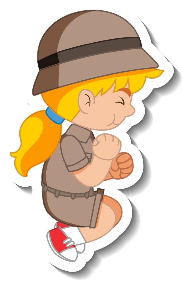 Little girl scout cartoon character sticker vector