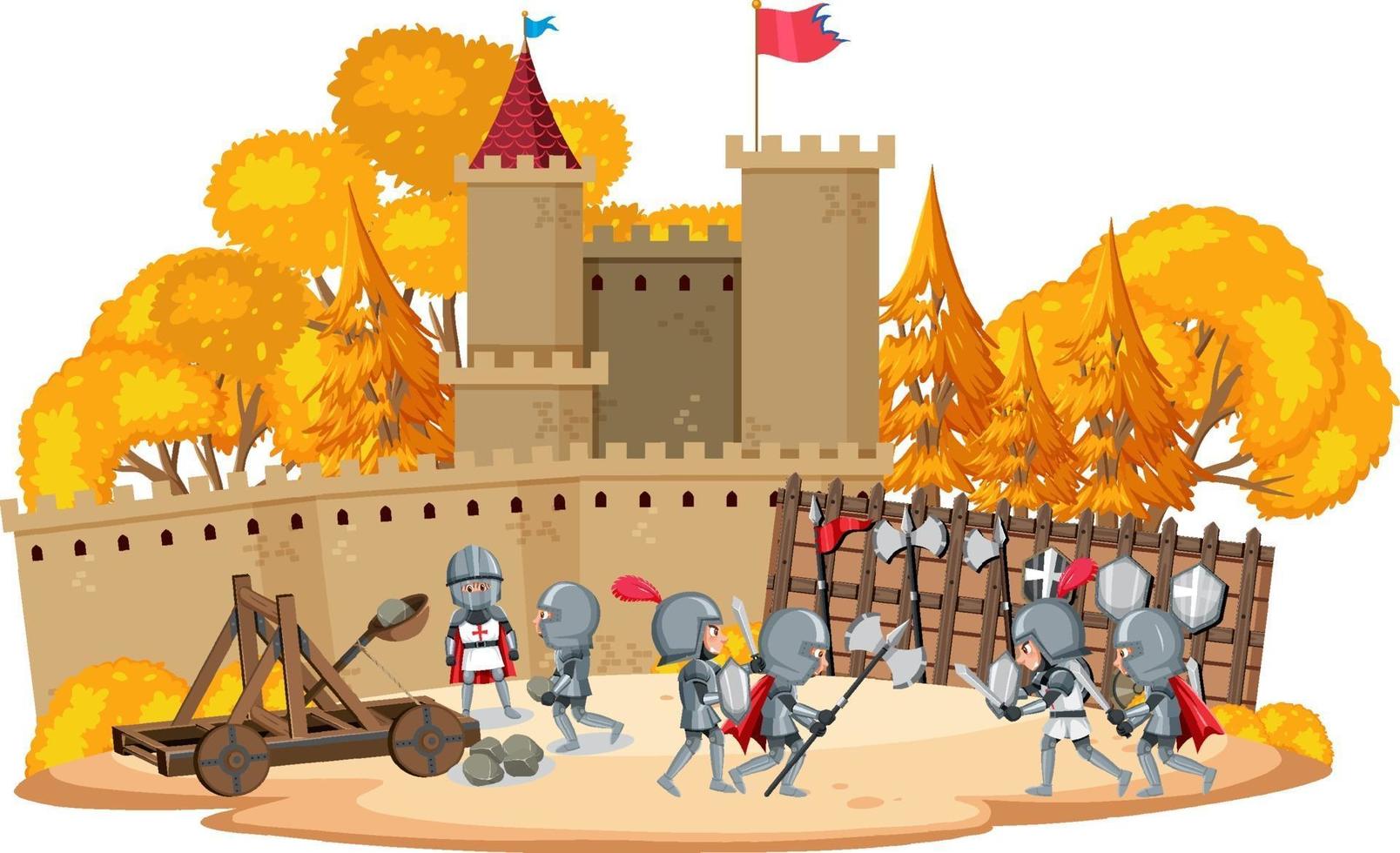 Medieval war cartoon scene vector