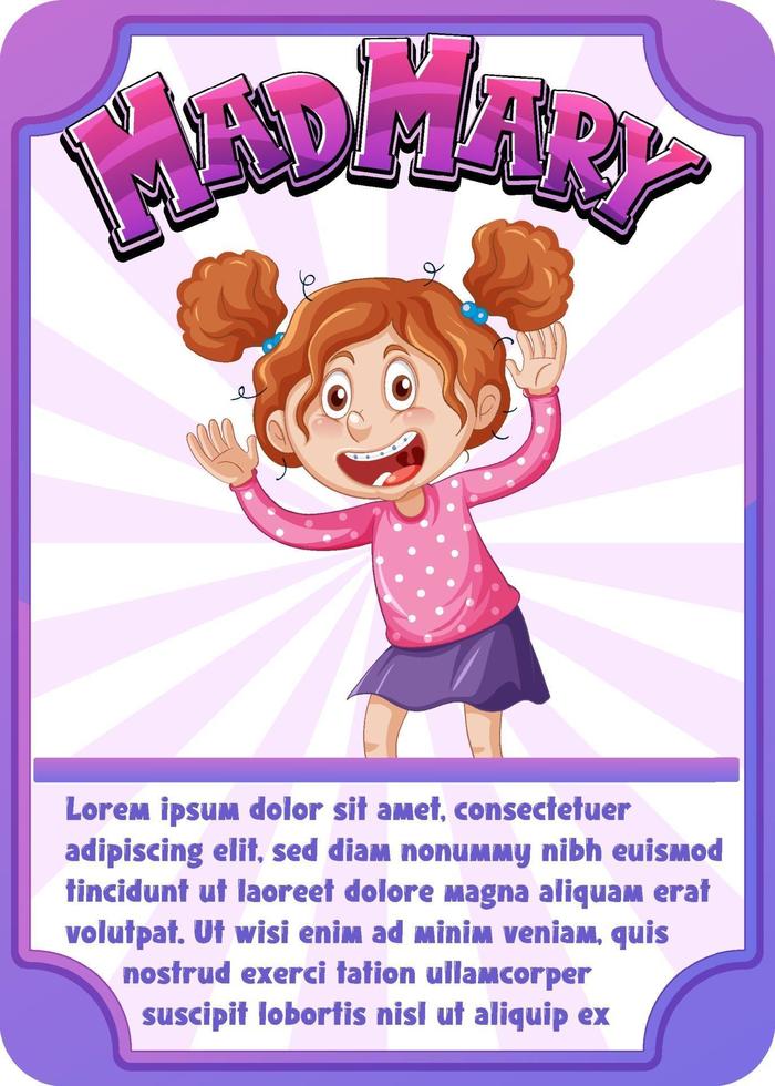 Character game card template with word Mad Mary vector
